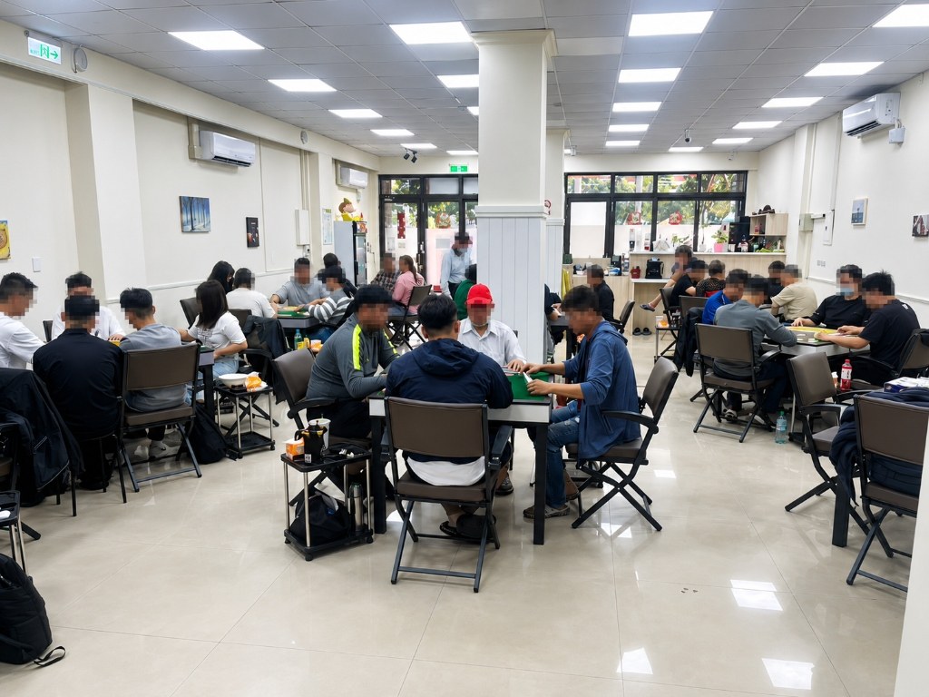 汪汪旺桌遊休閒館首頁實景照，全館客滿熱鬧對局（全店嚴禁菸酒）